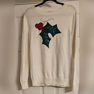 KIM ROGERS Petite Women's Ivory Christmas 'Mistletoe' Sweater Sz PXL NWOT